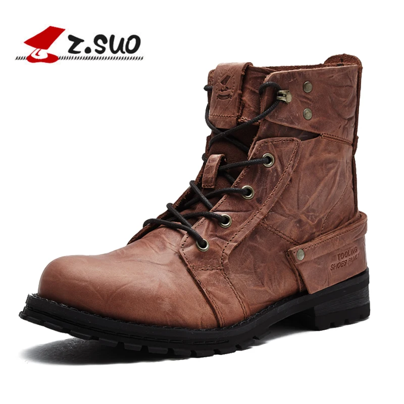 

Z. Suo men shoes . Head layer cowhide man boots, leather with retro men's boots, Hiking Shoes