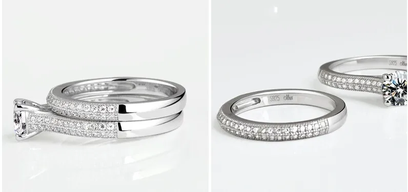 Последняя Мода стиль реального 5A Камень Циркон 925 серебро 2-в-1 Обручение обручальное кольцо набор для женщин Размер 4-11