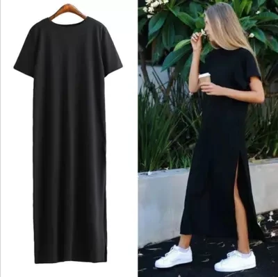 

Summer women casual cotton black T shirt dress beach sexy boho vintage loose long dresses female evening party dresses plus size