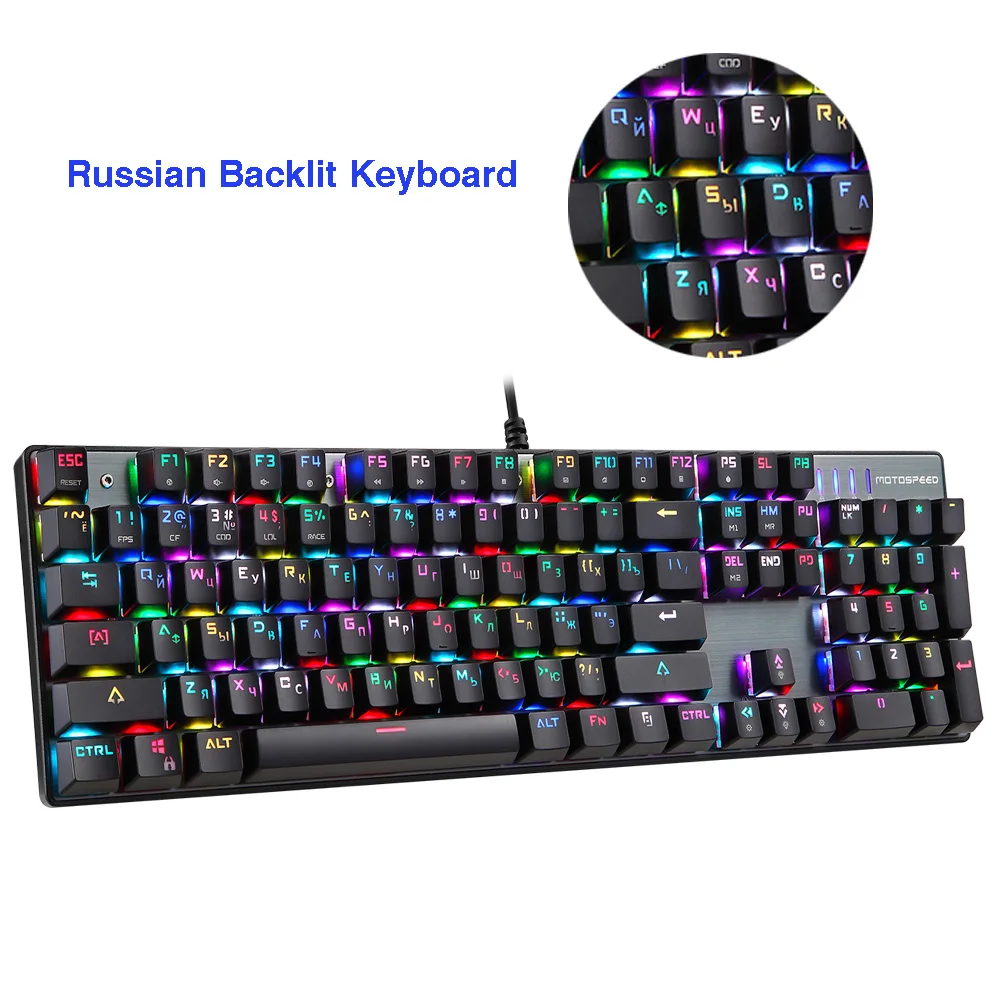 MOTOSPEED CK104 RGB подсветка русская английская механическая клавиатура анти-ореолы игровая клавиатура для Teclado Игровой Компьютер ТВ коробка