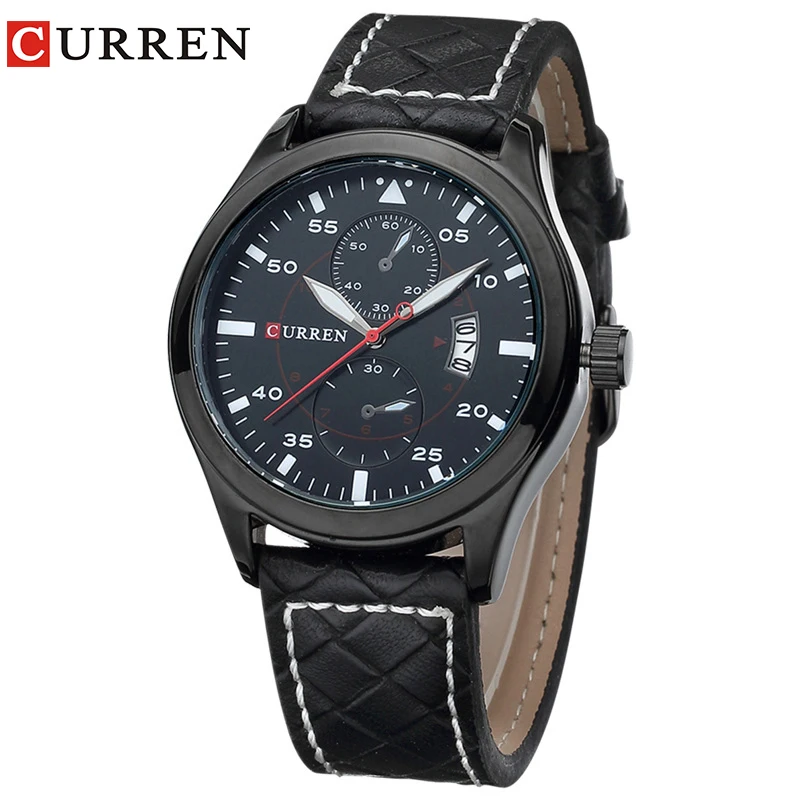 

2019Brand Curren Men's Date Clock Men Leather Strap Wrist Casual Sports Watch Men Military Quartz Watch Waterproof Relogio Male