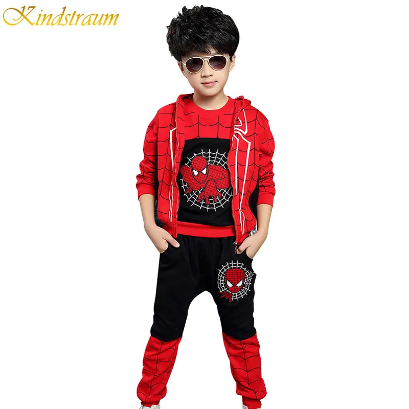 2017 Hot Sale Children Tracksuits Spiderman Autumn Boys Sports Suits 3 Pieces Vest T Shirt Pants