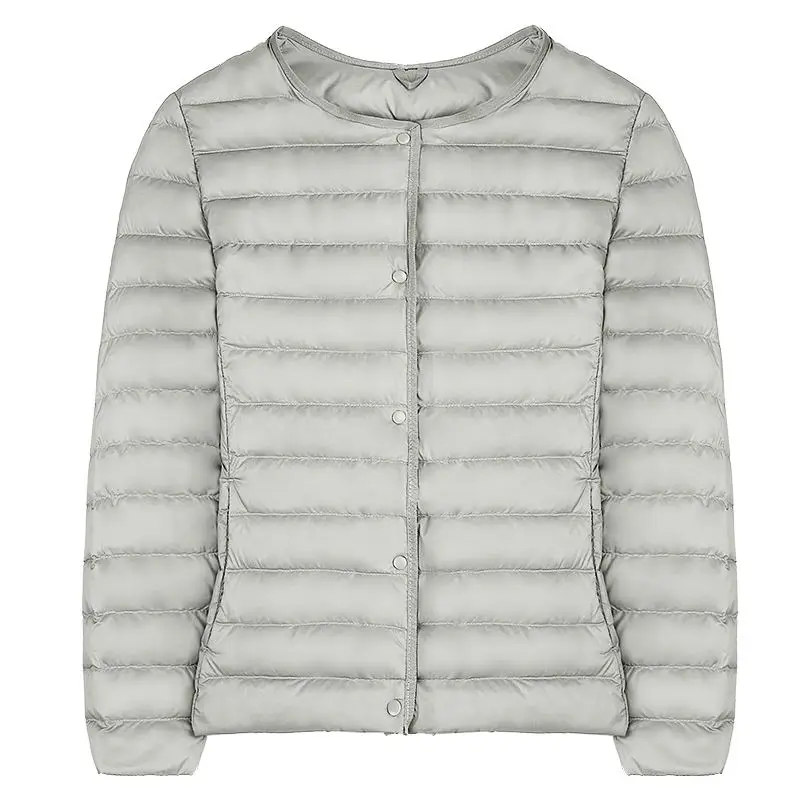 Beste Vrouwen Ultra Licht Donsjack Ronde Kraag Jassen Lange Mouw Knop Warme Jas Parka Lichtgewicht Jas