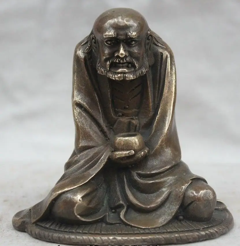 

China Chinese Buddhism Copper Arhat Damo Bodhidharma Dharma Buddha Bowl Statue tools wedding Decoration Brass