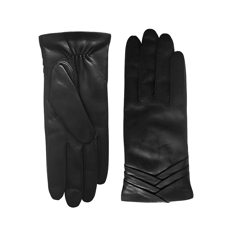 BOOUNI перчатки женские осень зима женские перчатки из натуральной кожи плюс теплый бархат модные черные перчатки из овчины NW705