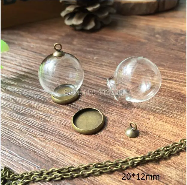 

20sets/lot antique bronze color 20*12mm glass globe with jewelry findings set glass vial pendant glass bottle glass pendant