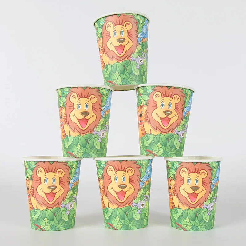

36 Pcs/Pack Jungle party Children Lions Elephant Theme Disposable Paper Cup Cartoon Decor Girls Happy Birthday Party Supplies