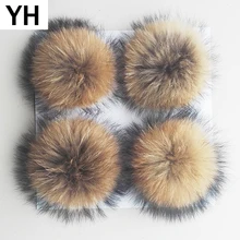 Лидер продаж Прекрасный Натуральная мех енота помпонами 4 шт. 15 см натуральный мех енота пом Англичане Баттон Стиль енота меховыми шариками