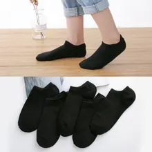 5 пар Для женщин короткие носки однотонные черные/белые женские укороченные носки на лето и весну для девочек простые хлопковые носки