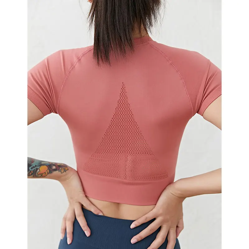 

2019 New Sexy Mesh Women Seamless Yoga Shirts Yoga Clothes Workout Running Sport Crop Top Fitness Gym Clothing Gym Mujer