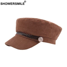SHOWERSMILE шляпа кофейного цвета Военная Кепка Женская Вельветовая одноцветная верхняя плоская кепка s армейская Женская плетеная Осенняя британская винтажная шляпы матроса