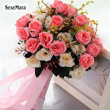 Розовый Красный Белый Свадебный букет ручной работы искусственный цветок «Роза» buque casamento свадебные искусственные цветы украшения