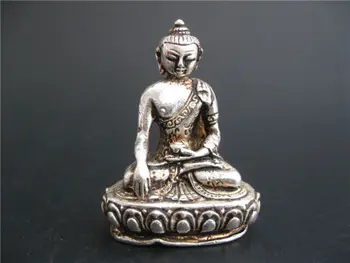 

7~8cm TIBET DECORATED HANDWORK OLD MIAO SILVER CARVED Tibet Buddha WONDERFUL STATUE