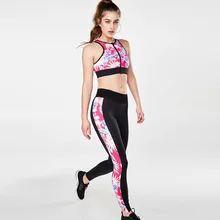Лидер продаж с цветочным принтом костюмы для йоги Для женщин бюстгальтер+ леггинсы Для Женщин Йога набор для сращивания комплект для бега тренажерный зал Винтаж спортивные Костюмы
