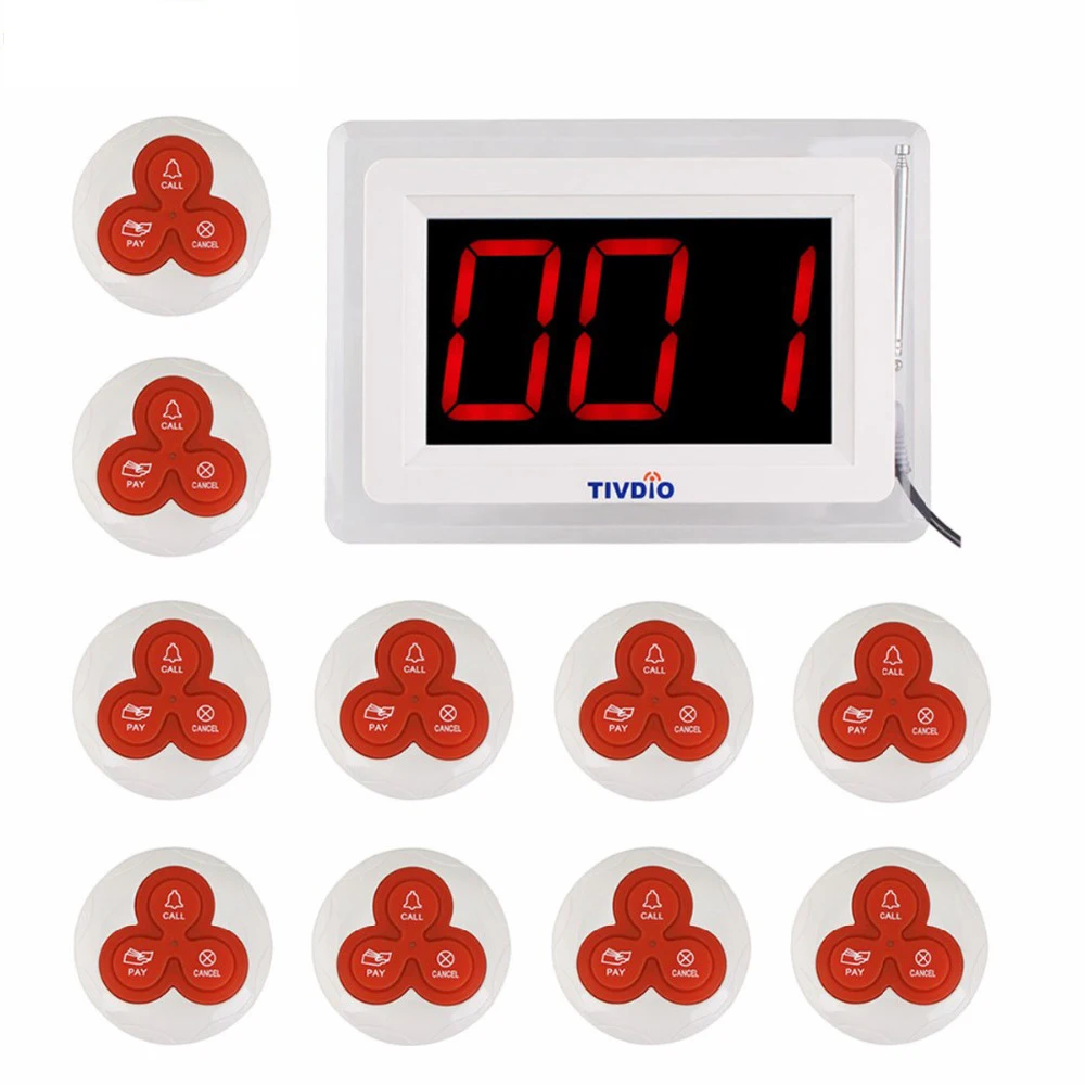 

T114 Wireless Pager Coaster Restaurant Call Paging System 1 Host Display+10 Table Bell Button Pager Restaurant Equipment