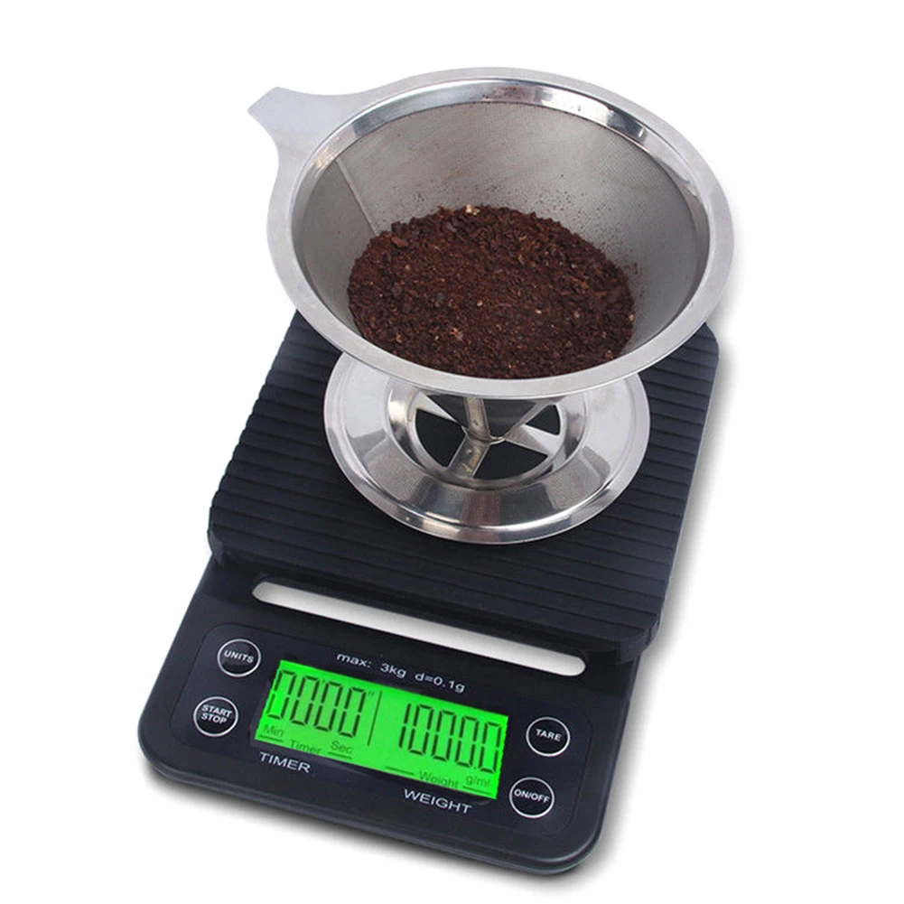 

3KG/0.1G Coffee Digital Kitchen Jewelry Scale Multifunctional LCD Display Timer Weighing Electronic Backlight