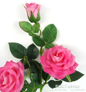 

Real touch 3 heads high simulation decorative latex artificial rose long branch/stem hand feel / felt rose flower free shipping