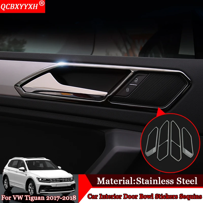 QCBXYYXH Car Styling 4pcs Stainless Steel Inner Door Glove Box Swich Sequins Auto Decoration Accessories For