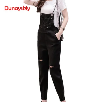 

Plus Size 2XL Denim Jumpsuits Pants Loose Casual Ripped Hole Denim Overalls Women Sleeveless Jeans Rompers Female