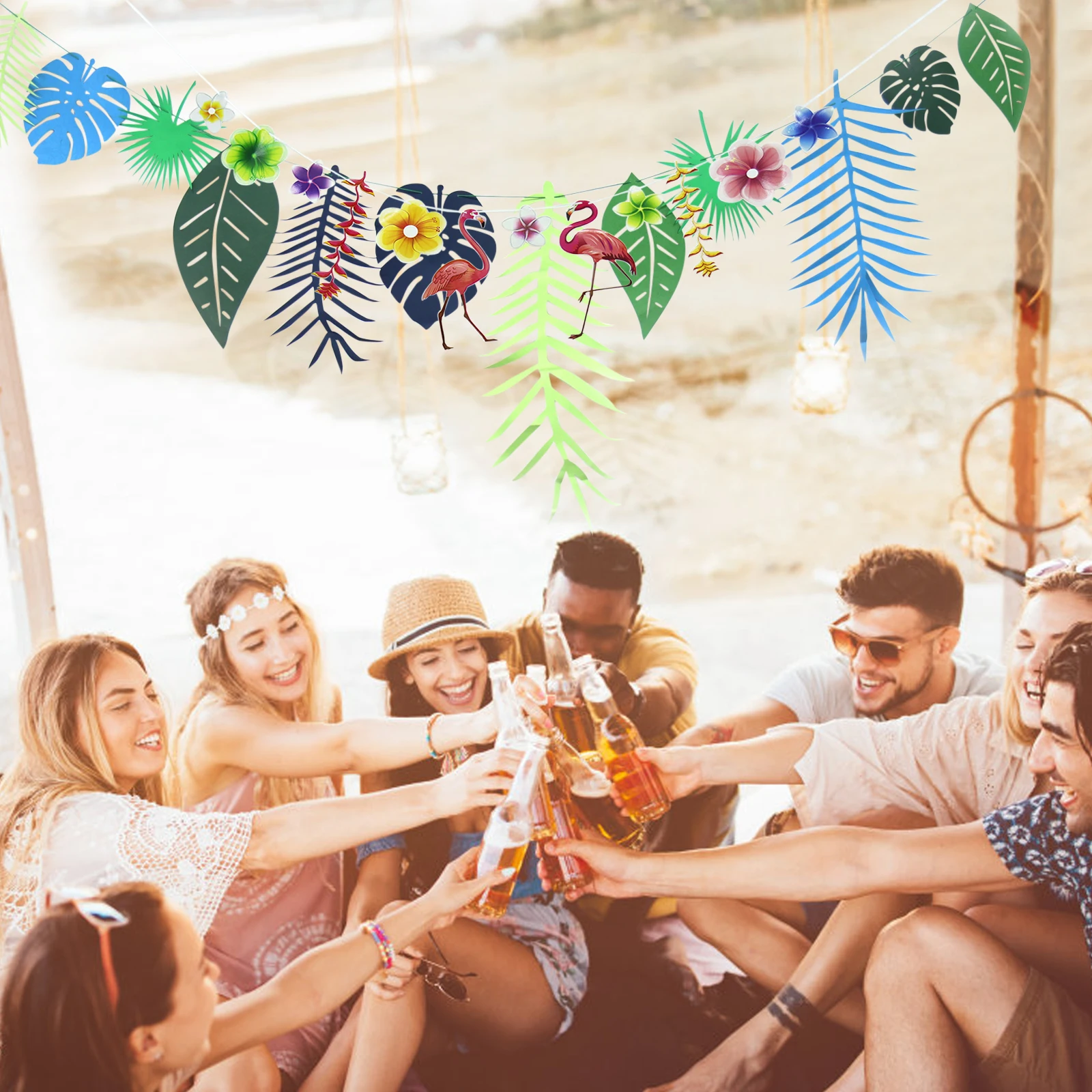 

3m Turtle leaf banner Flamingo paper banner Hawaii party summer backdrop decoration wedding birthday party diy hanging decor