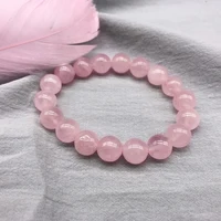 Wholesale Pink Rose Powder crystal Quartz Natural Stone Streche Bracelet Elastic Cord Pulserase Jewelry Beads Lovers woman Gift 2