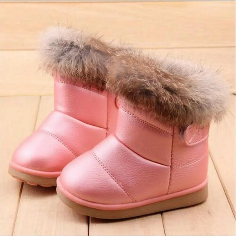 

Children Snow Boots 2018 New Winter Warm Wool Cloth With Soft Nap Of Rabbit Hair Fur Rubber Soles Kids Shoes For Girls Boots