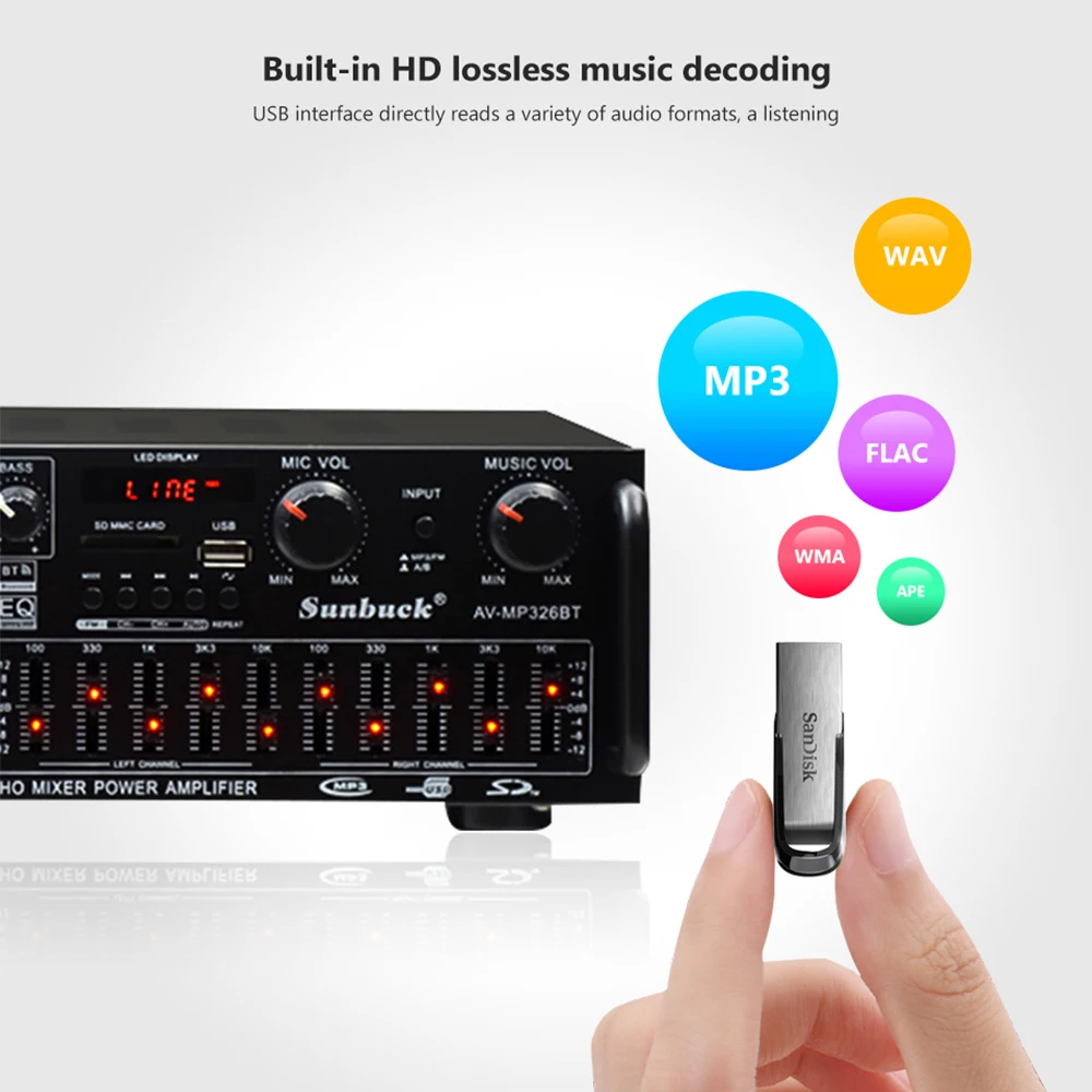 SUNBUCK 150 Вт * 2 220 в домашний Bluetooth HiFi усилитель высокой мощности эквалайзер 12