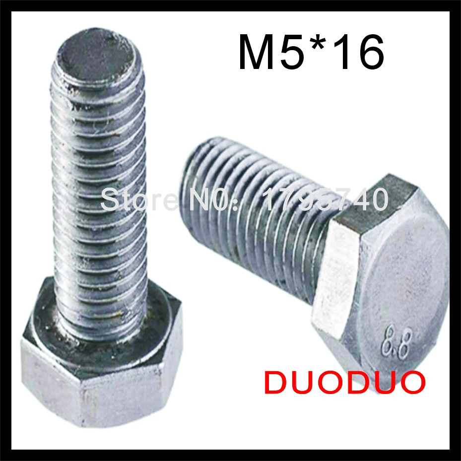 20pcs DIN933 M5 x 16 Fully Threaded Stainless Steel Bolts A2 Hexagon