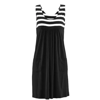 Fashion striped dress large size summer dress loose simple sleeveless dress women s