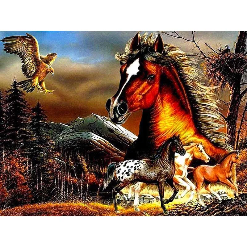 Animal Art Needlework 5D Diy Diamond Embroidery Painting Horses Eagle Cross Stitch Full Mosaic Room Decor Gift | Дом и сад