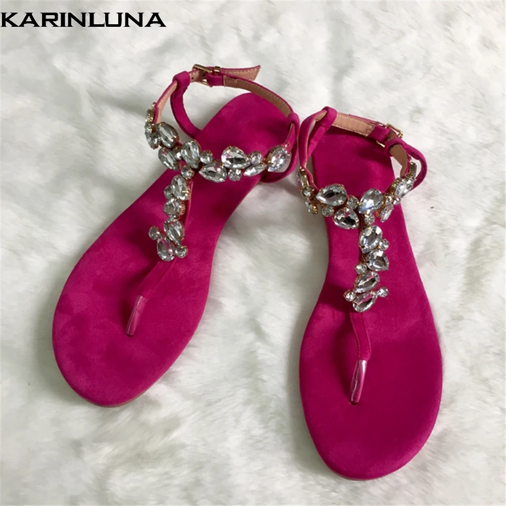

Karinluna Brand Design Big Size 47 Leisure Crystals Top Quality Beach Women Shoes Summer Flat Shoes Woman Sandals flip&flops