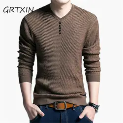 Одноцветное Цвет пуловер Для мужчин свитер с v-образной горловиной Для мужчин рубашка с длинными рукавами Для мужчин свитера шерсть