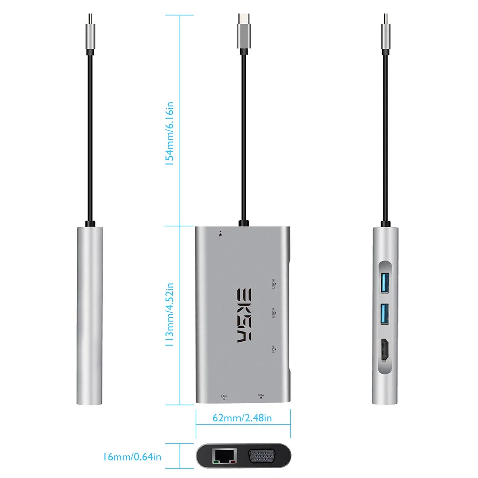 EKSA 6 в 1 usb-хаб для MacBook USB C к HDMI/VGA/RJ45 type C концентратор адаптер для Dell/samsung/huawei P20 Pro type-c USB 3,0 концентратор