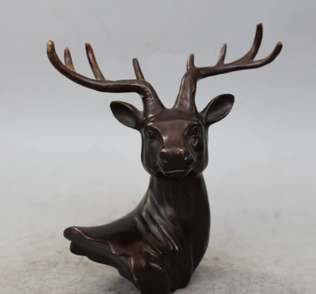 

10" Chinese Fengshui Bronze stag hound Deer Head Bust Animal Statue sculpture