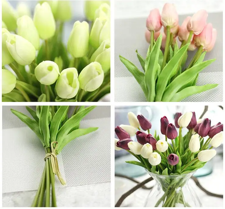 1Pc Artificial tulips Flower for Cheap PU Fake flowers hand made white