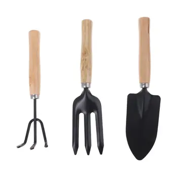 

3Pcs Spade Fork Shovel Rake Harrow Set Home Mini Gardening Tools Potted Landscape Plants Maintenance Suit Wood Handle Kids Gifts