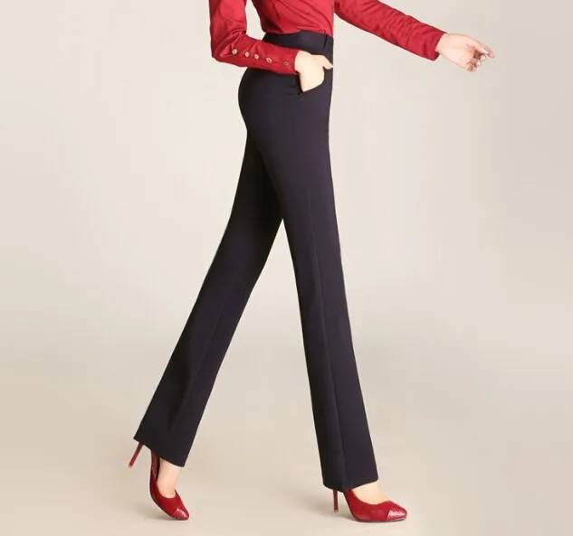 Высокая талия эластичный Полная длина Прямые брюки для женщин большие размеры Осень-весна повседневные штаны женский сплошной цвет fmz0501