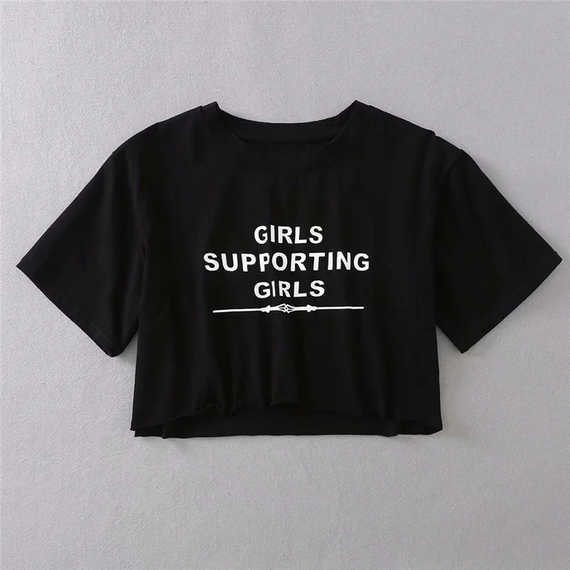 Black 4 Pcs Ellacey Girl's Friends футболка женская футболка с буквенным принтом Летняя женская уличная укороченная футболка 4 шт./партия короткая футболка - Цвет: Black 4 Pcs