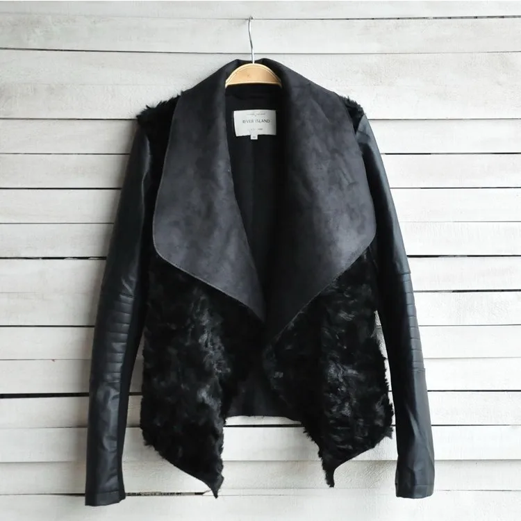 

Nice Spring Autumn New Pattern Fashion Fine Wool Short PU Ma'am Bomber Jackets Leather Jeans Jacket Women Loose Coat Cardigan
