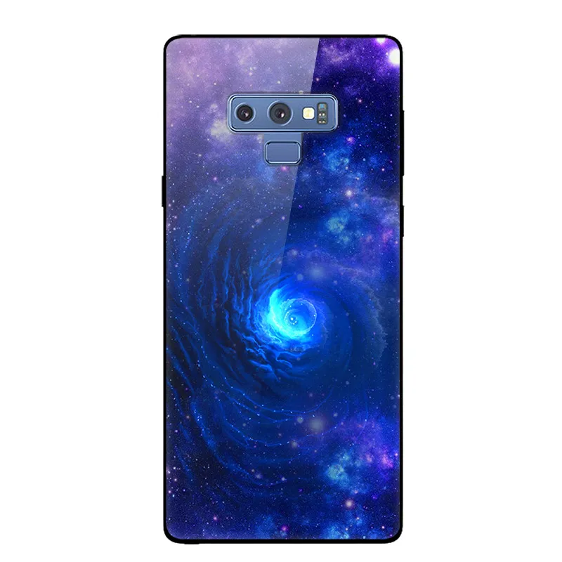 Чехол для samsung Note 9, Жесткий Чехол из закаленного стекла, окрашенный задний бампер для samsung Galaxy Note 9, мягкий чехол из ТПУ с изображением Луны, кошки, Capas, Coque - Цвет: Темно-синий