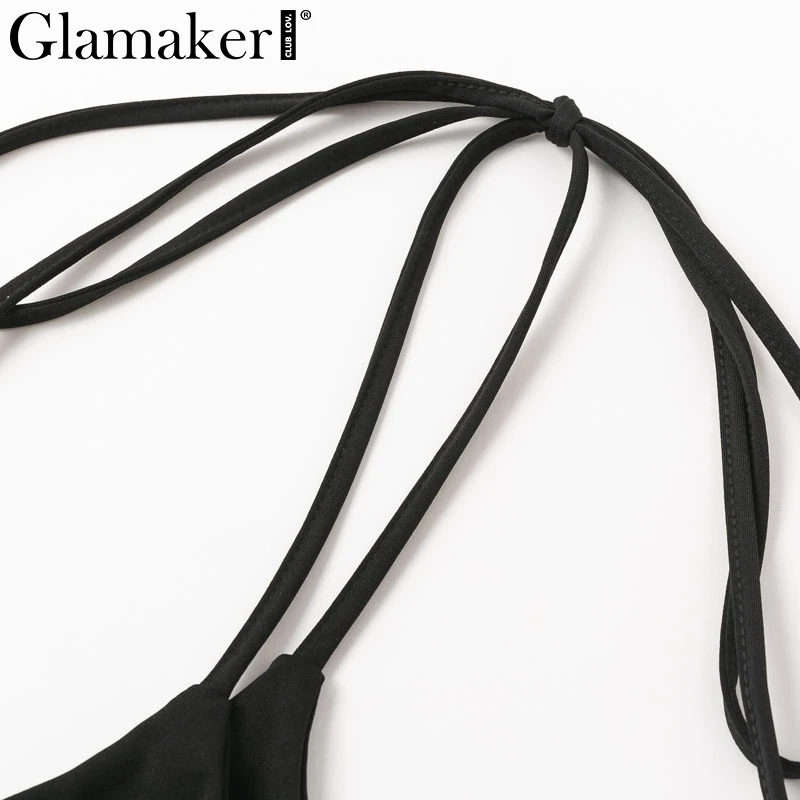 Glamaker черное сексуальное облегающее женское платье с завязками летнее уличное короткое вечернее платье с разрезом элегантное мини-платье со шнуровкой vestidos