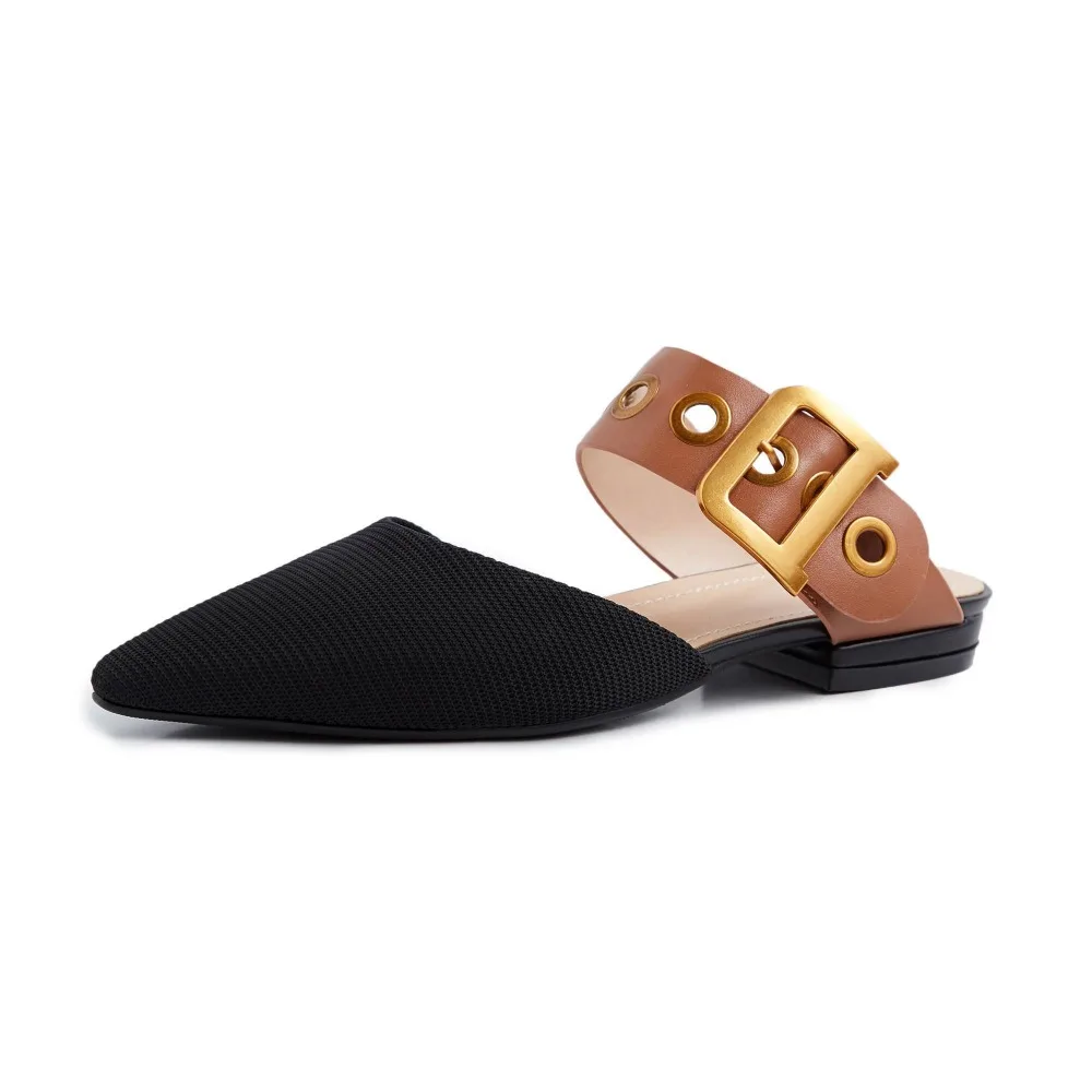 Lenkisen/Винтажный дизайн; новейшие шлепанцы с металлическим украшением; шлепанцы без шнуровки с квадратным носком; большие размеры; кожаная обувь; L05