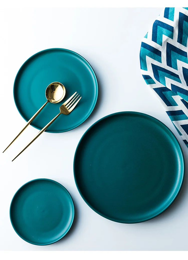 NIMITIME Европейский стиль скандинавские матовые керамические западные обеденные тарелки темно-зеленые круглые тарелки бытовые стейк обеденная тарелка