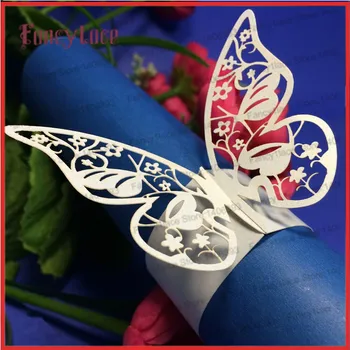 

50Pcs Hot Sale Laser Cut Flower Butterfly Paper Napkin Rings Holders Favors and Gifts Wedding Party Decorations Free Shipping