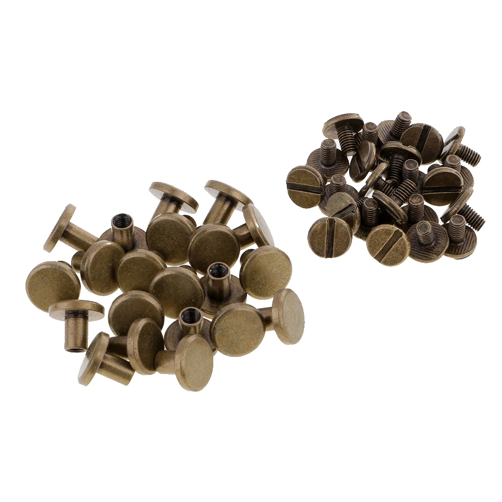 20 Sets 8mm Solid Brass Round Rivet Screw Studs for DIY Leathercraft Accessories