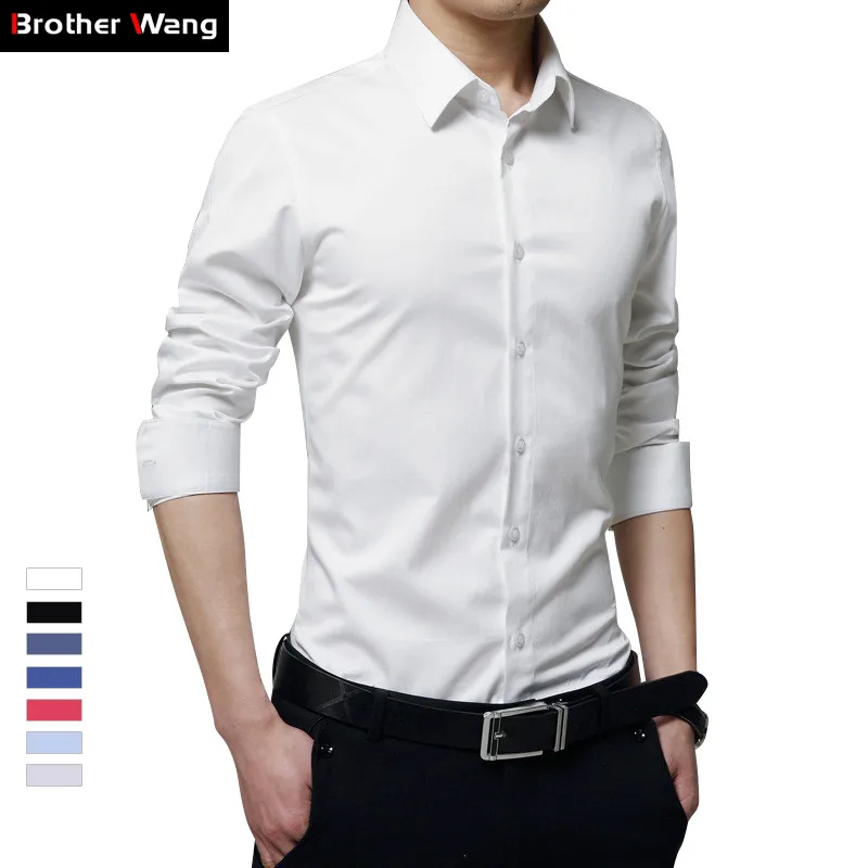 

7 Color Men Mercerized Cotton White Shirt 2019 New Business Casual Classic Style Solid Color Brand Long Sleeve Shirt 4XL 5XL