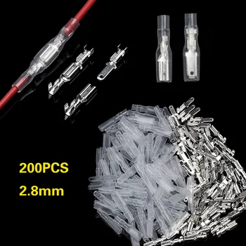 

100Pcs Silver Crimp Spade Terminals Kit 2.8/4.8/6.3mm Female/Male Connectors with 100Pcs Insulated Sleeves 22-16 AWG