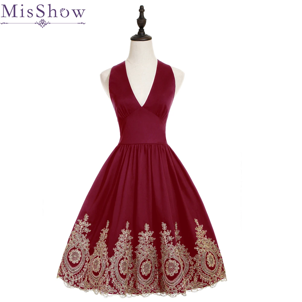

100% Real Images Satin Burgundy Cocktail Dress Applique Party Knee Length Dresses A-line Couture Party Dresses Vestidos Coctail