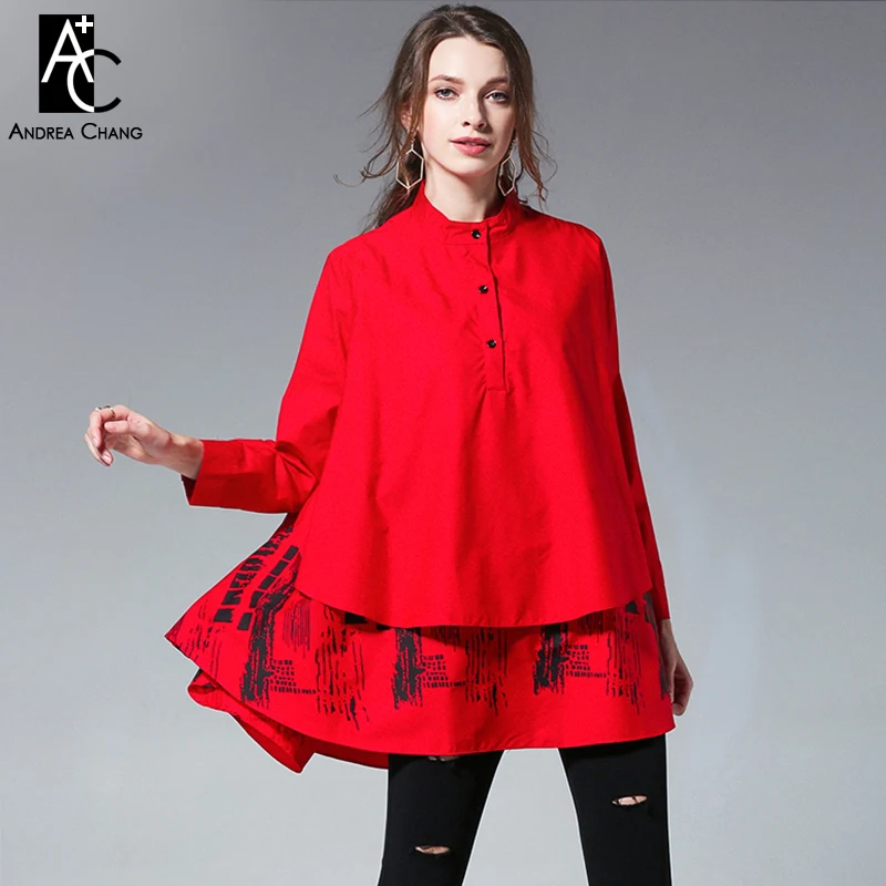 

summer spring woman shirt blouse pattern print bottom black white red layered bottom shirt fashion casual plus size cotton shirt