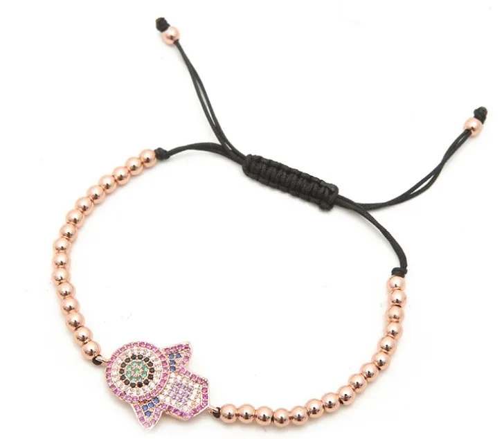 gold silver micro pave cz Cubic Zirconia rope adjusted Copper Beads Bracelet tet3gf hand Charm Braided Bangles Jewelry Women | Украшения и